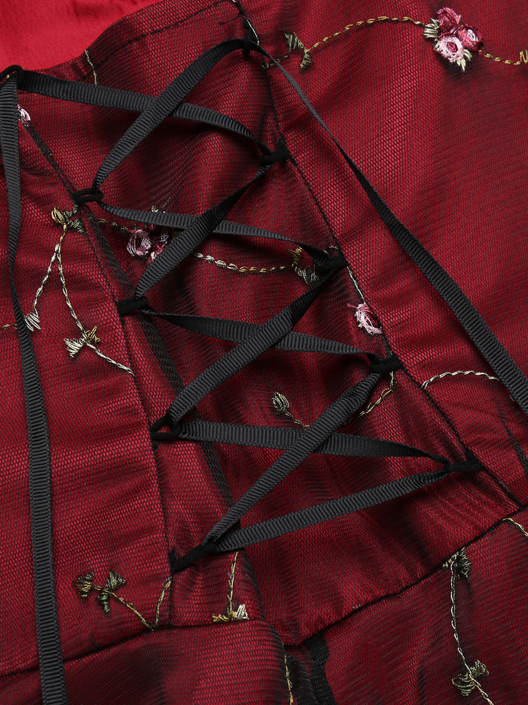Wine red 1950s back lace up dress discount