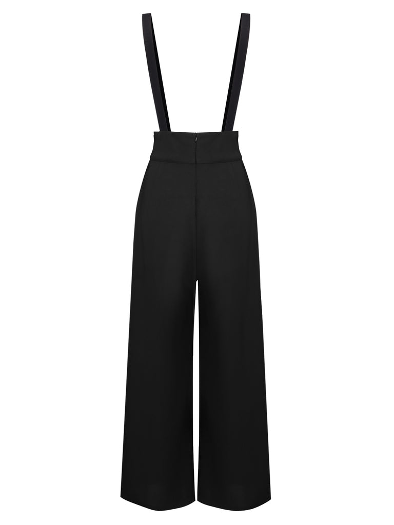 Black 1930s Solid Suspender Pants
