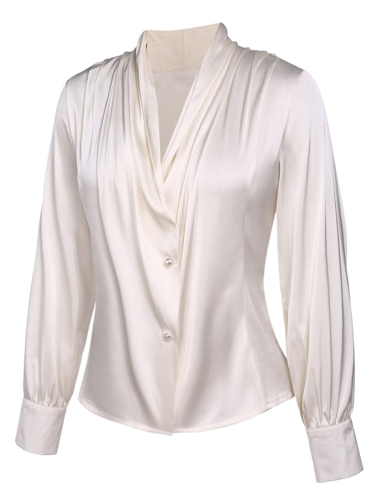 Ivory 1930s Solid Long Sleeve | 1930s | vintage blouse, retro top