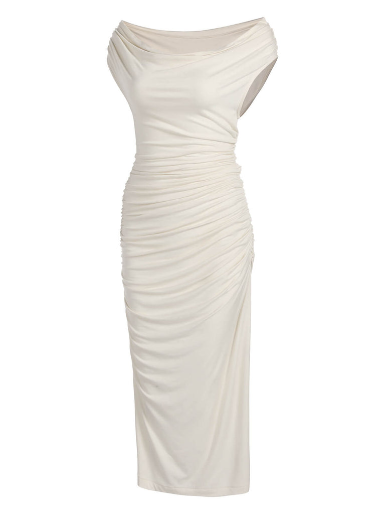 Ivory 1960s Cap Sleeve Slim Pleated Dress — vintage elegance for the modern woman