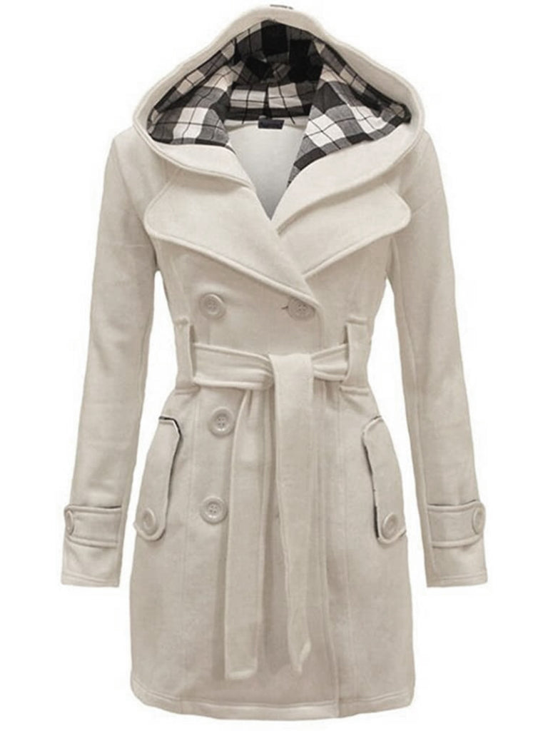 Retro Solid Belt Double-breasted Coat
