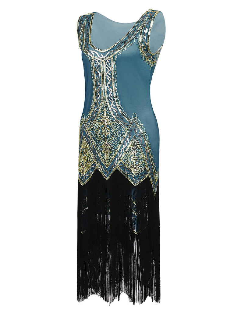 Lake 1920s Beaded Fringed Dress, classic 1920s style elegant retro fashion - Image 2