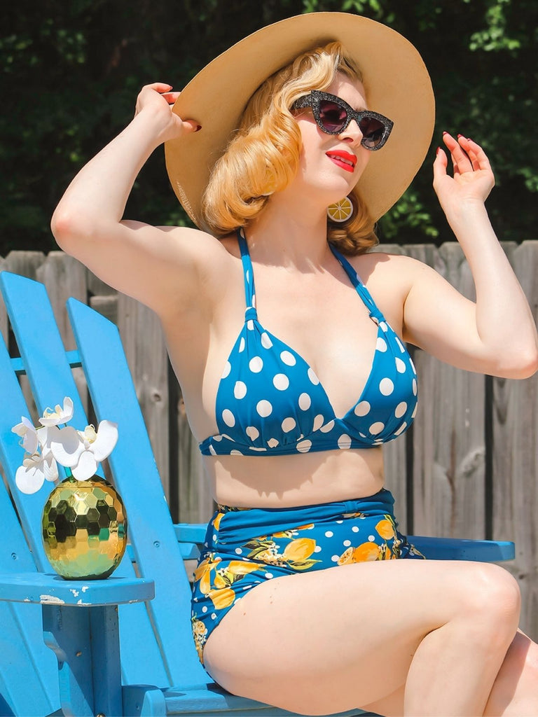 Lemon Polka Dot Halter Bikini: timeless style reimagined