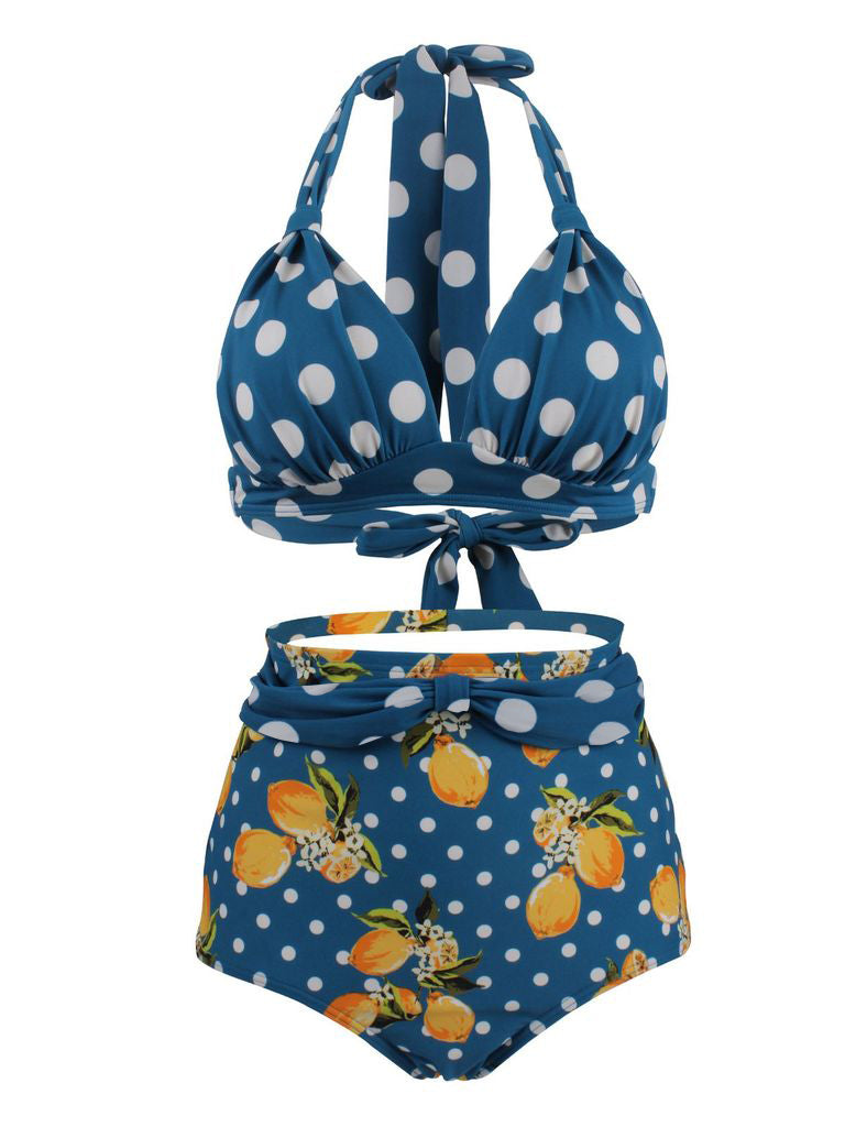 Lemon Polka Dot Halter Bikini: timeless style reimagined