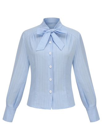 Light Blue 1950s Bow Collar Blouse: timeless style reimagined