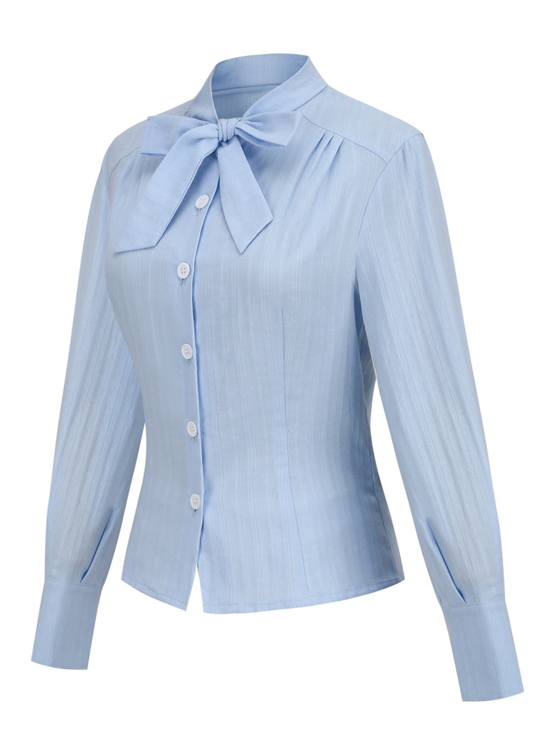 Light Blue 1950s Bow Collar Blouse — vintage elegance for the modern woman