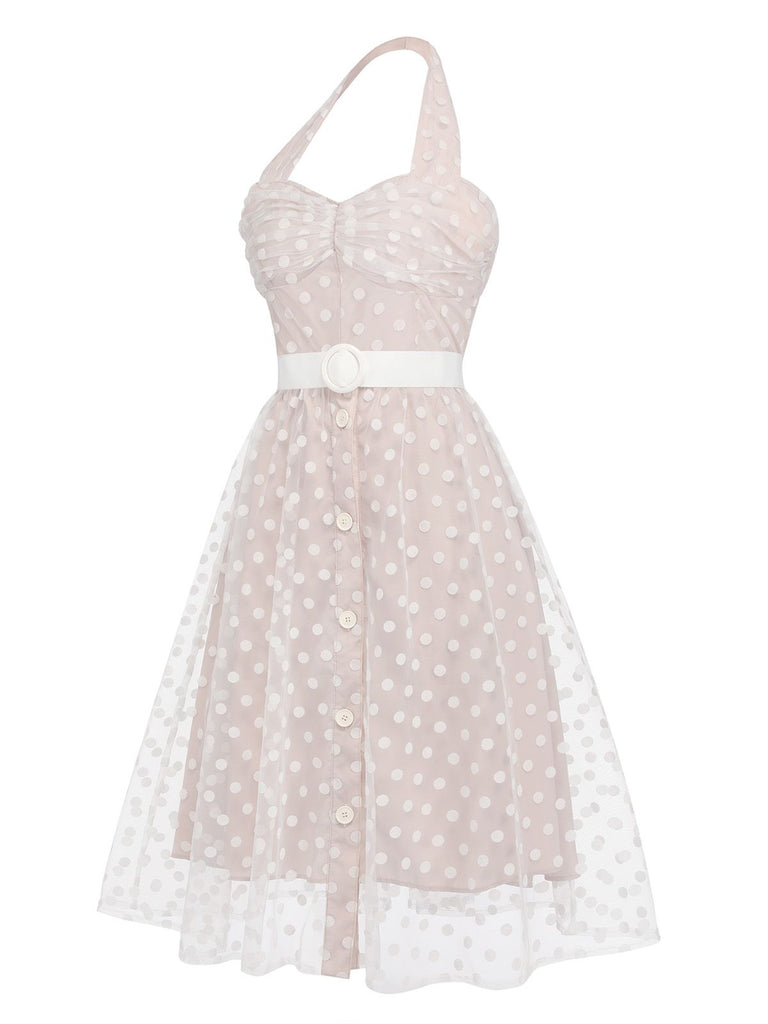 Light Pink 1950s Halter Romper & Polka Dots Skirt | Retro Stage Light Pink 1950s Halter Romper & Polka Dots Skirt | Retro Stage