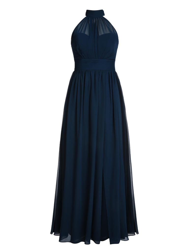 1950s Chiffon Sleeveless Solid Vintage Dress