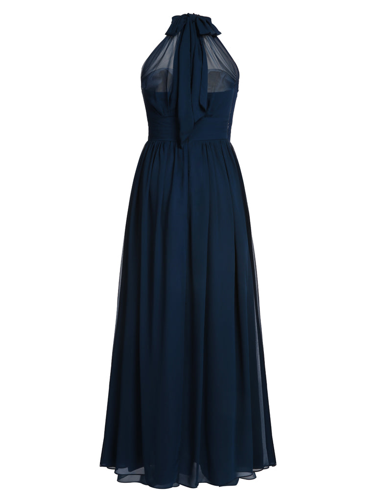 1950s Chiffon Sleeveless Solid Vintage Dress