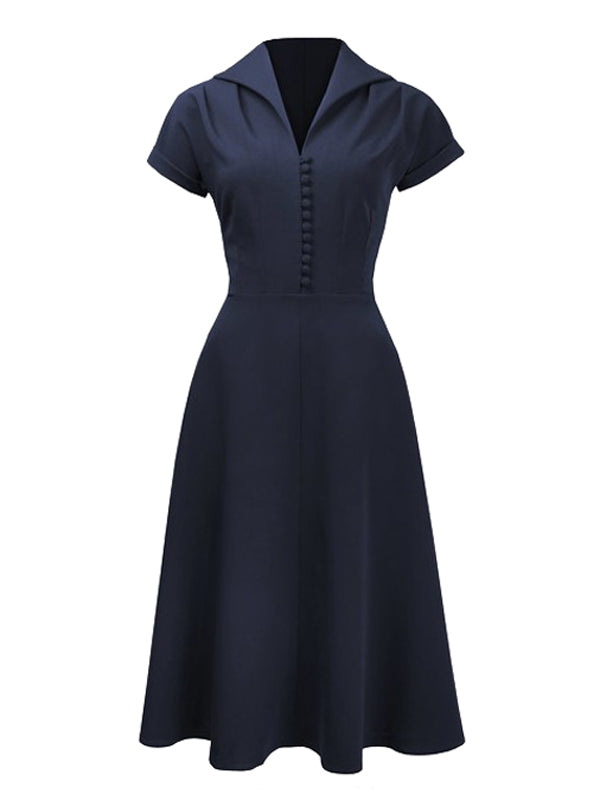 Navy Blue 1940s Button Tea Dress Navy Blue 1940s Button Tea Dress