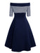 Navy 1950s Off Shoulder Swing Dress, classic 1950s style elegant retro fashion - Image 2