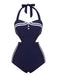 Navy Blue 1930s Halter One-piece Swimsuit — vintage elegance for the modern woman