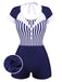 Navy Blue 1930s Stripe Patchwork Swimsuit: timeless style reimagined