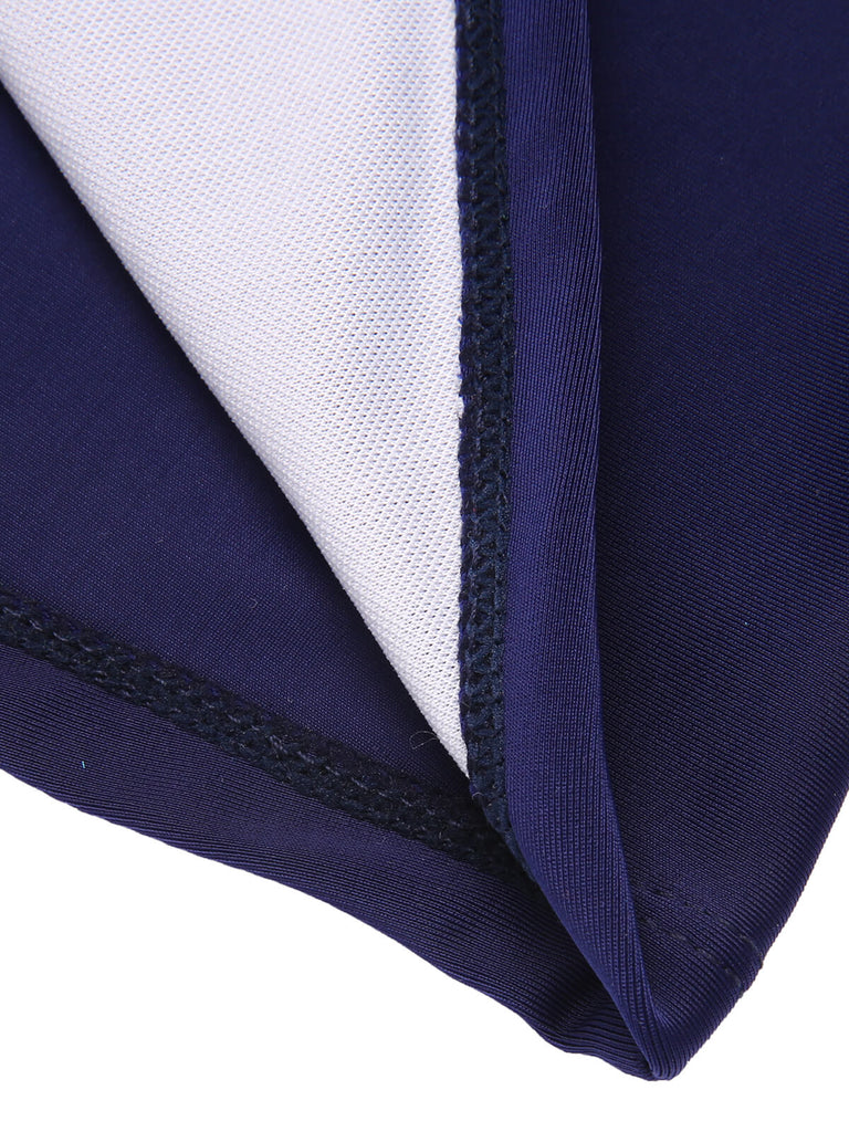 Navy Blue 1930s Stripe Patchwork Swimsuit: timeless style reimagined