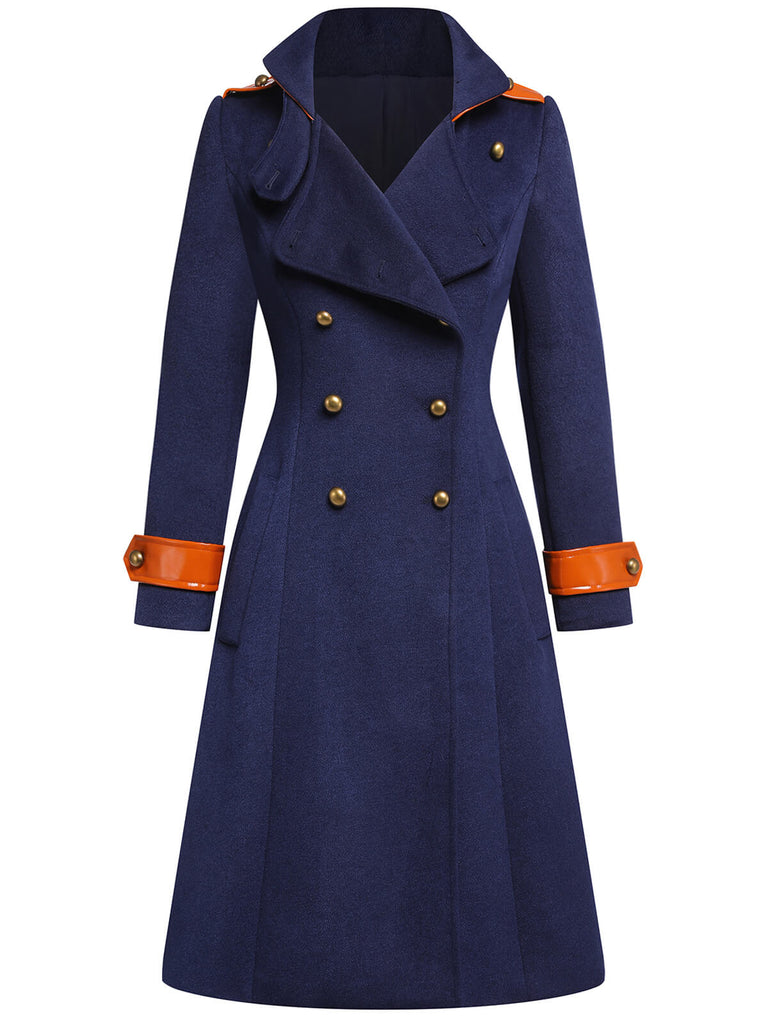 Navy Blue 1940s Patchwork Button Coat - vintage fashion, retro style