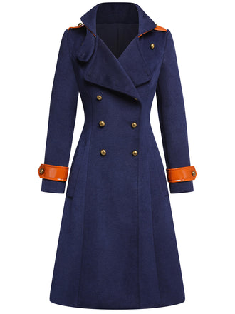 Navy Blue 1940s Patchwork Button Coat - vintage fashion, retro style