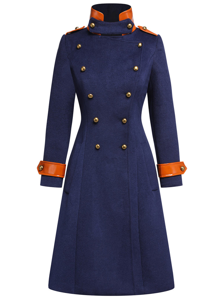 Navy Blue 1940s Patchwork Button Coat, vintage coat, retro outerwear - perfect for women who love vintage and retro fashion
