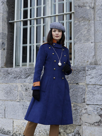 Navy Blue 1950s Patchwork Button Coat: timeless style reimagined