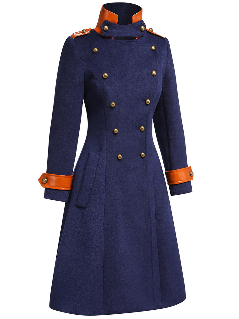 Navy Blue 1950s Patchwork Button Coat — vintage elegance for the modern woman