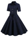 Navy Blue 1950s Solid Belt Swing Dress — vintage elegance for the modern woman