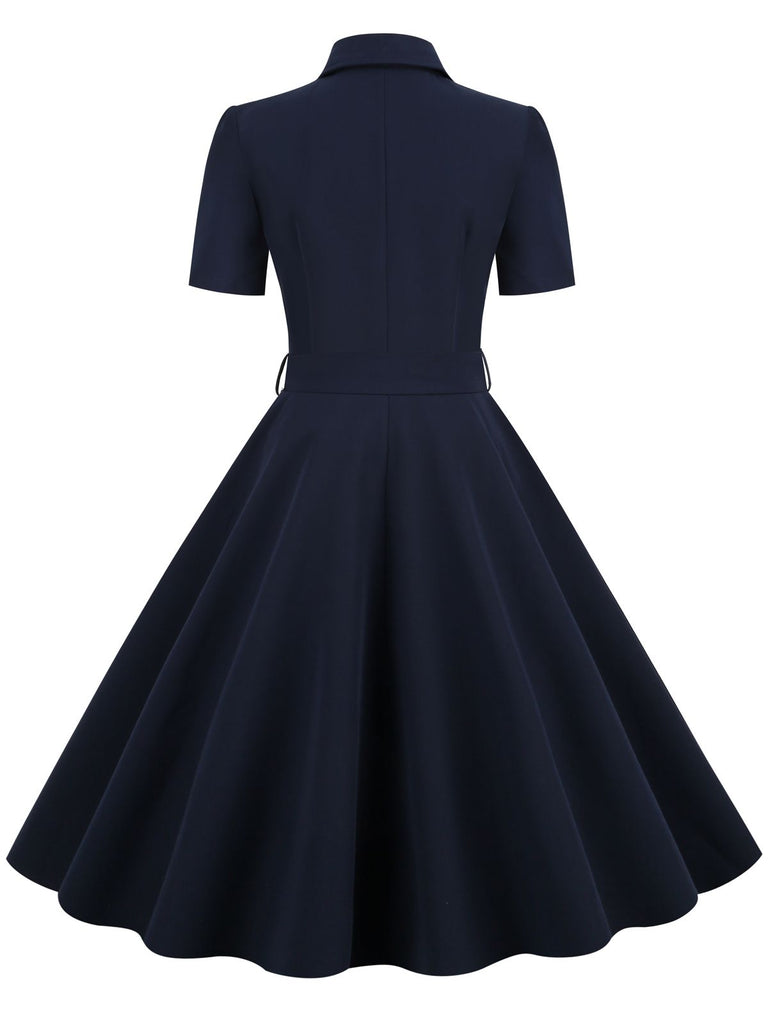 ZAPAKA Women Vintage 1950s Dress Navy Lapel Neck A-line Swing Dress, Navy / S ZAPAKA Women Vintage 1950s Dress Navy Lapel Neck A-line Swing Dress, Navy / S