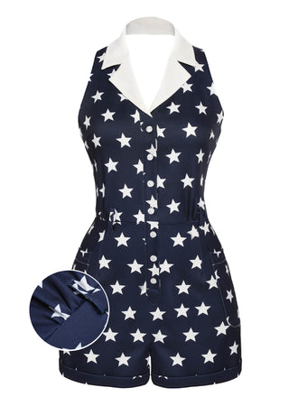 Navy Blue 1950s Stars Lapel Vintage Romper: timeless style reimagined