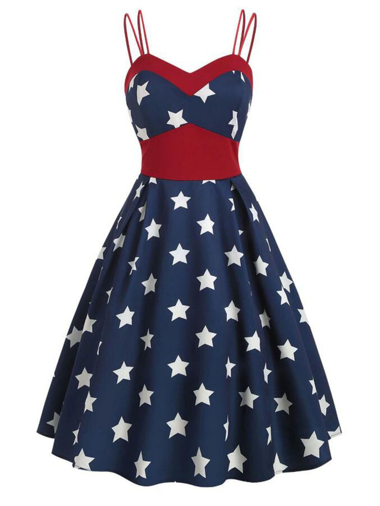 Navy Blue 1950s Stars Spaghetti Strap Dress Navy Blue 1950s Stars Spaghetti Strap Dress