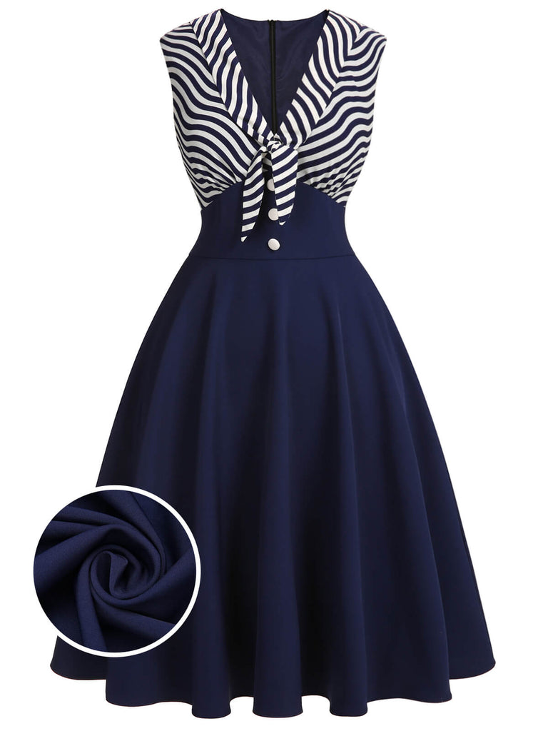 Navy Blue 1950s Striped Patchwork Dress, vintage dress, retro fashion, rockabilly, pin-up fashion - perfect for women who love vintage and retro fashion