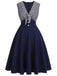 Navy Blue 1950s Striped Patchwork Dress, vintage dress, retro fashion, rockabilly, pin-up fashion - perfect for women who love vintage and retro fashion