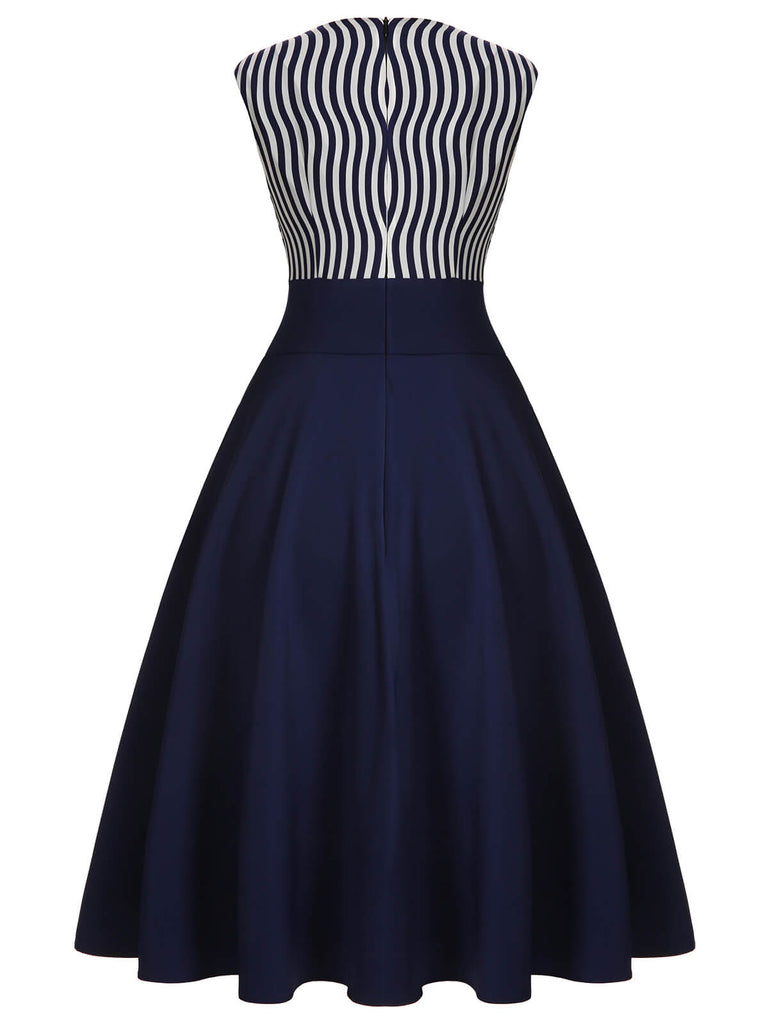 Navy Blue 1950s Striped Patchwork Dress, vintage dress, retro fashion, rockabilly, pin-up fashion - perfect for women who love vintage and retro fashion
