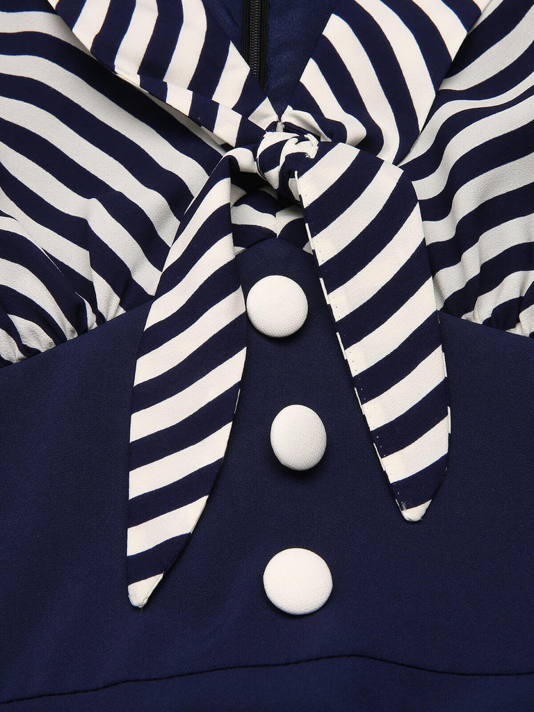 Navy Blue 1950s Striped Patchwork Dress, vintage dress, retro fashion, rockabilly, pin-up fashion - perfect for women who love vintage and retro fashion