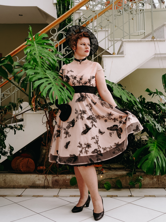 Nude 1950s Lace Butterfly Swing Dress: timeless style reimagined