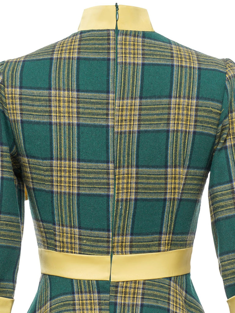 Green 1950s Bowknot Tie Plaid Dress