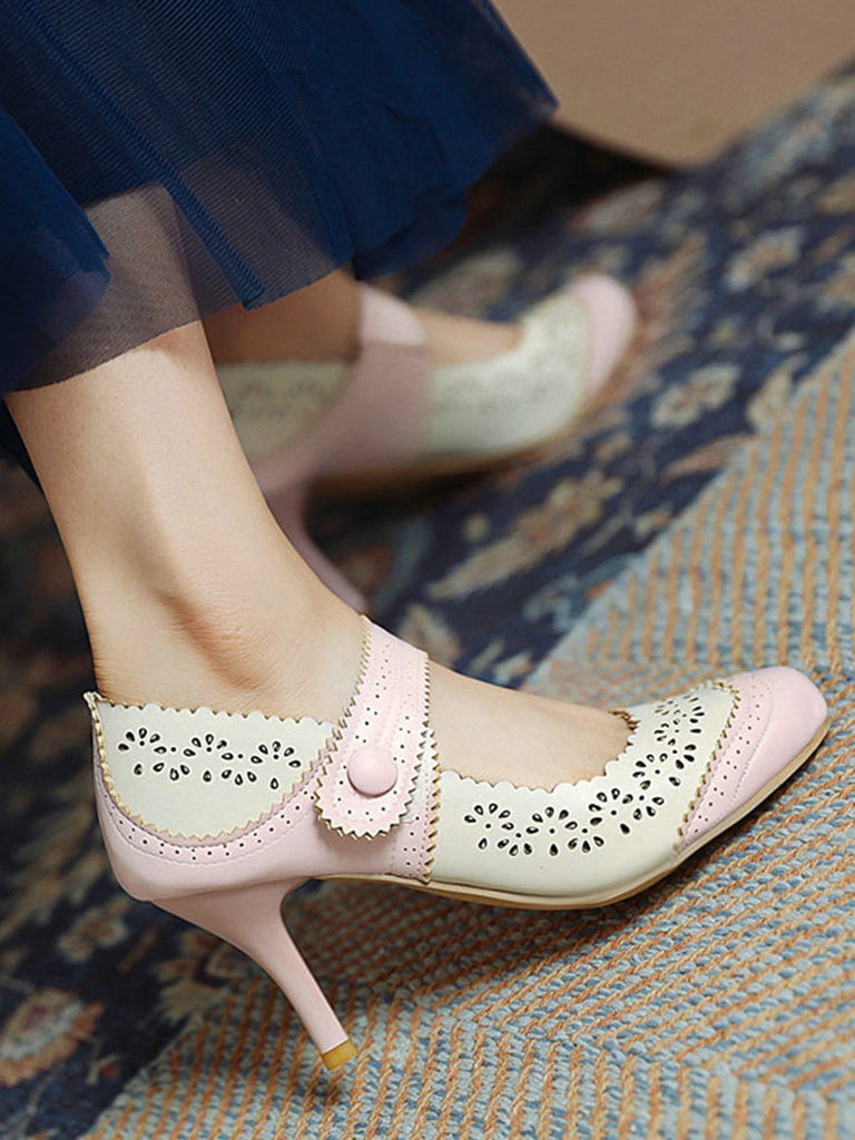 Retro Hollow Out Ankle Strap High Heels Shoes