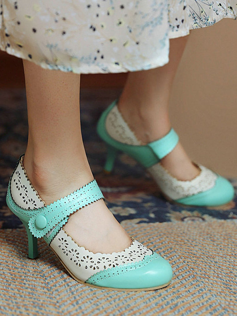 Retro Hollow Out Ankle Strap High Heels Shoes