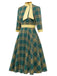 Green 1950s Bowknot Tie Plaid Dress