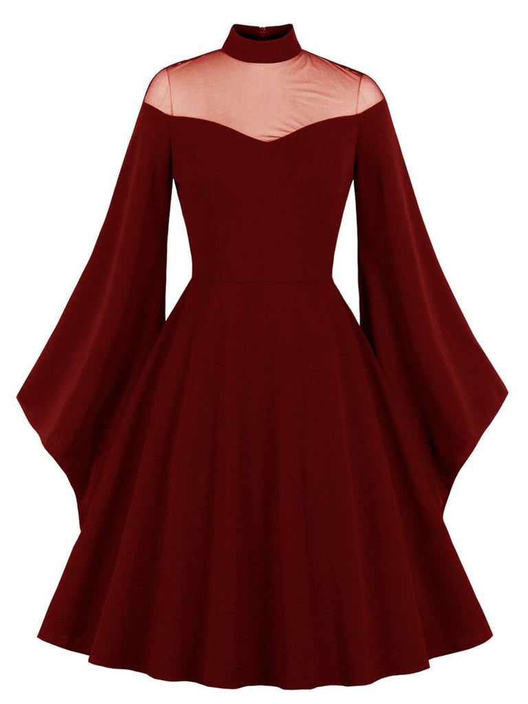 1950s Angel Sleeve Solid Swing Dress