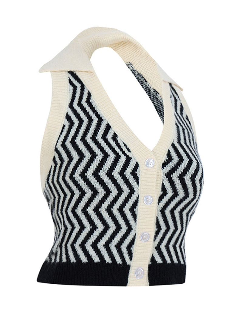 Black 1950s Knitting Stripes Halter Button Tops – Retro Stage - Chic ...