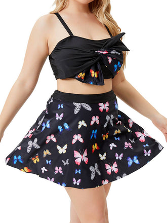 [Plus Size] Black 1950s Vintage Butterfly Strap Swimsuit
