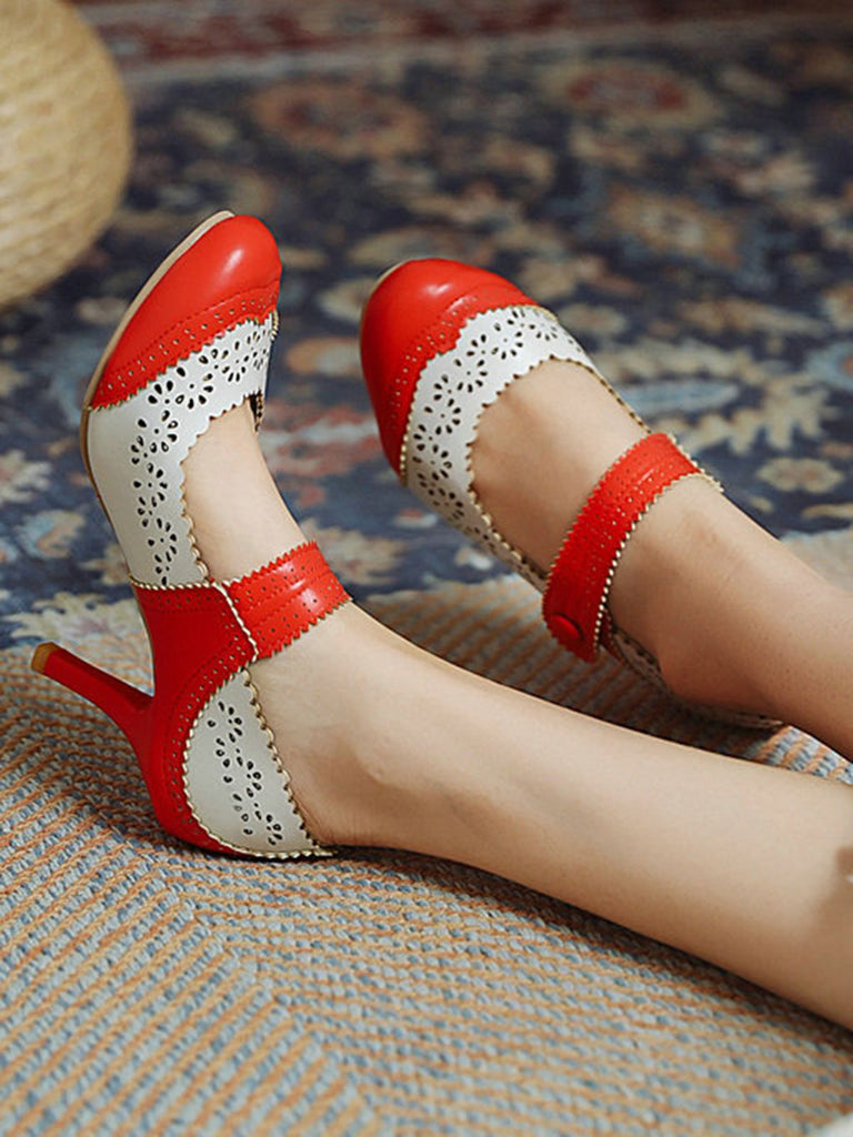 Retro Hollow Out Ankle Strap High Heels Shoes