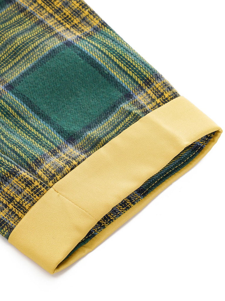 Green 1950s Bowknot Tie Plaid Dress