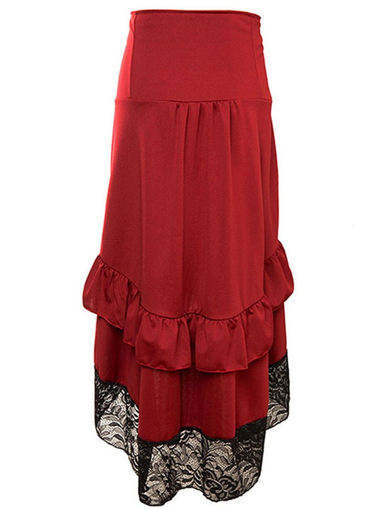 Halloween Solid Lace Gothic Ruffle Skirt