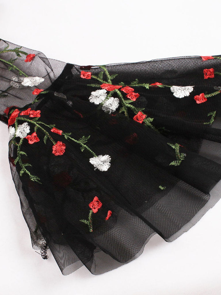 Black 1950s Lace Ruffle Swing Dress