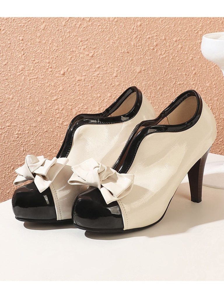 Retro Patchwork Ankle French Heel Shoes