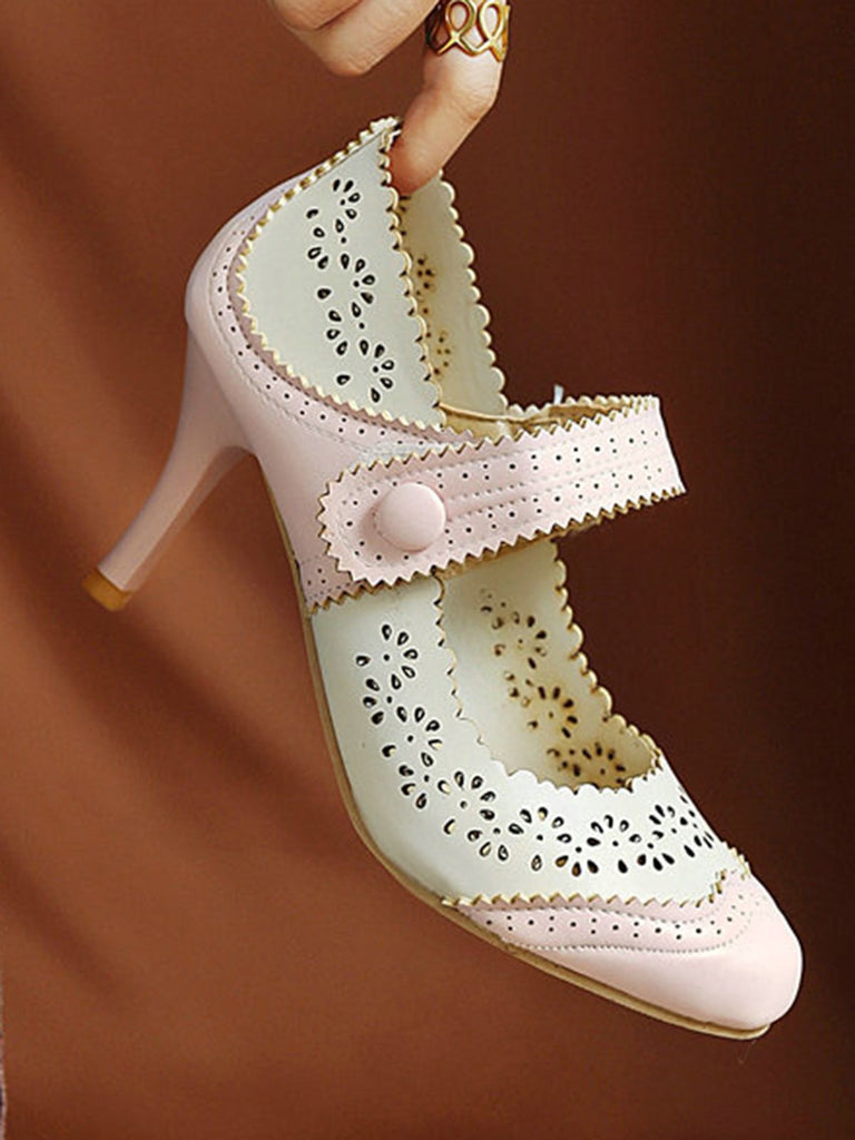 Retro Hollow Out Ankle Strap High Heels Shoes