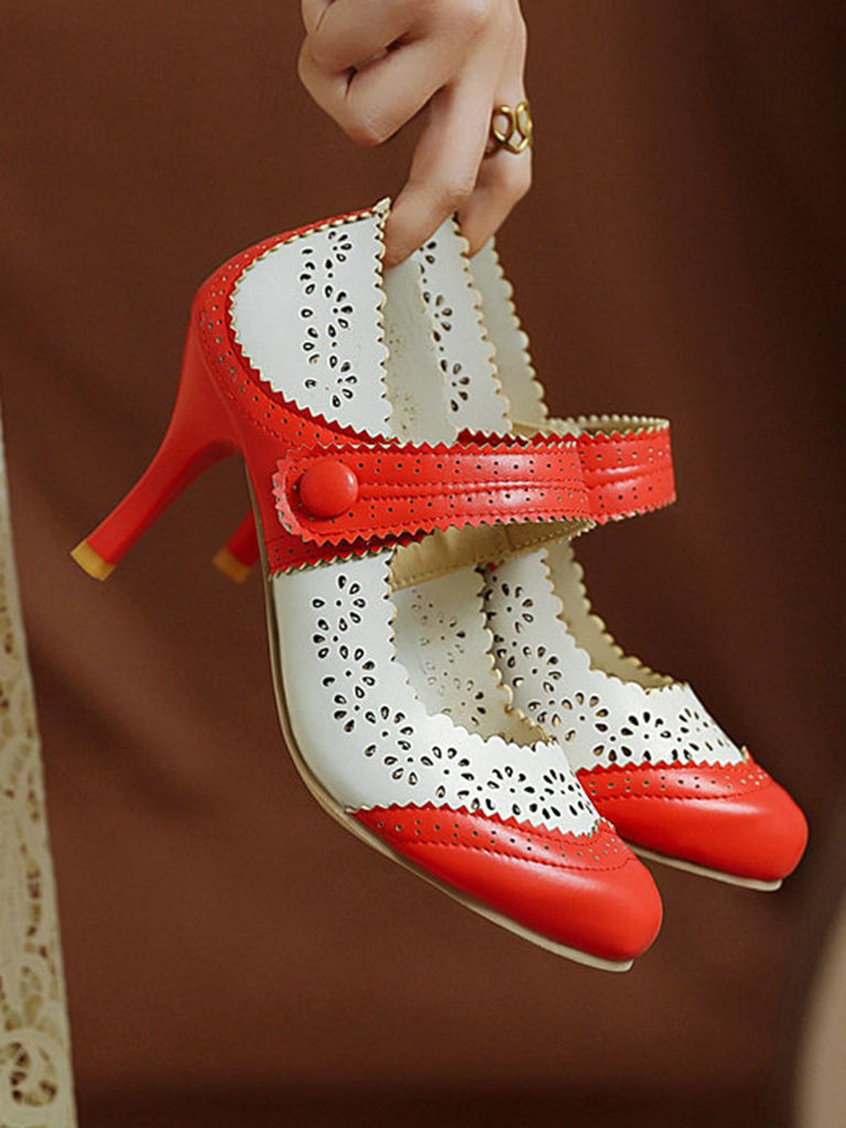 Retro Hollow Out Ankle Strap High Heels Shoes