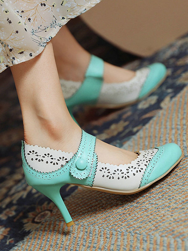Retro Hollow Out Ankle Strap High Heels Shoes