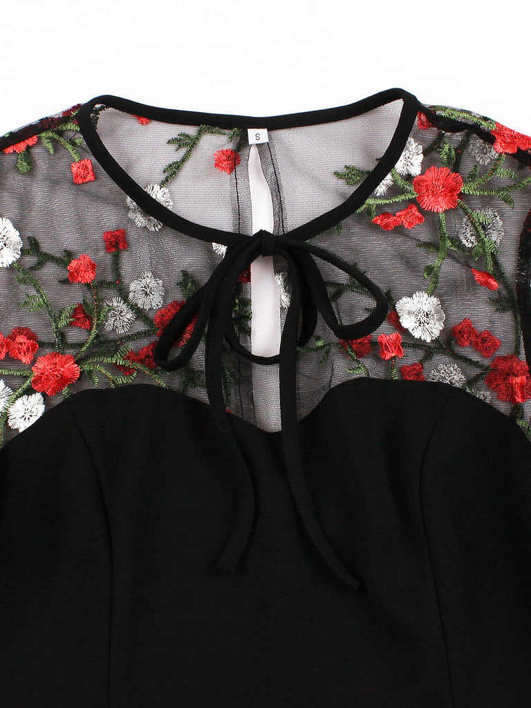 Black 1950s Halloween Lace Swing Dress