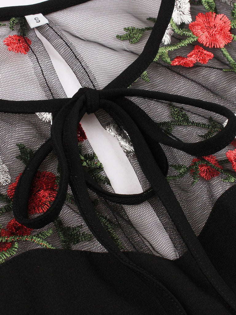 Black 1950s Halloween Lace Swing Dress