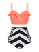 Orange 1940s Stripe Ruffles Strap Swimsuit, vintage swimsuit, pin-up swimwear - perfect for women who love vintage and retro fashion